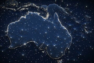 Australia Map with Night Sky Overlay, Illustrating Constellations and Southern Hemisphere Stars, on a White Background, Generative AI - obrazy, fototapety, plakaty