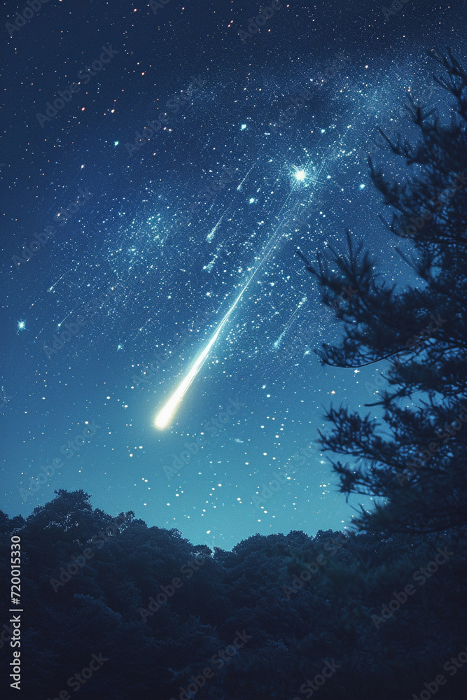 Poster a depiction of a comet with a tiny, intricate pastel pattern, paired with simple pastel stars,