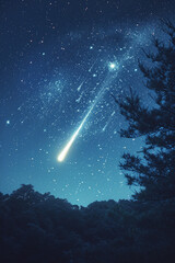 Fototapeta premium A depiction of a comet with a tiny, intricate pastel pattern, paired with simple pastel stars,