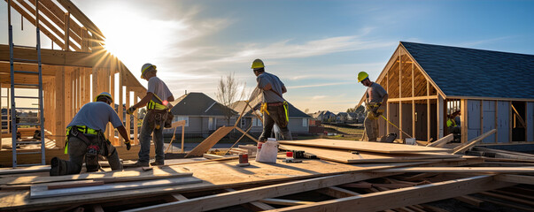 A construction team installed wooden roofing. generative ai