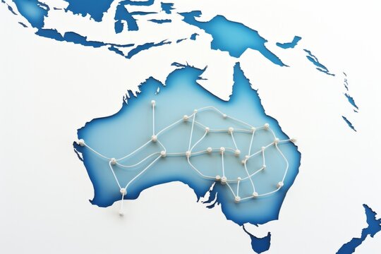 Australia Map with Transportation Routes Highlighted, Showcased on a Minimalist White Background, Generative AI