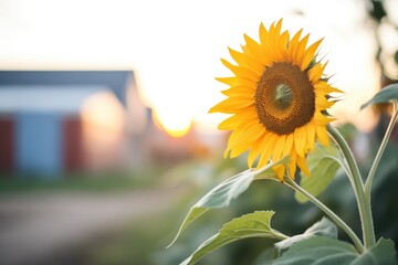 sunflower bloom with half shadows during the golden hour