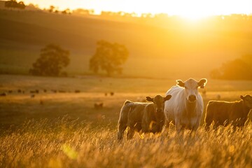 golden duck on a holistic farming of Angus, wagyu, and Murray Grey Cows eating long pasture in a...