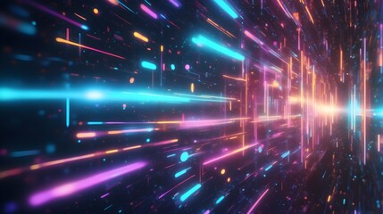 Hi-tech abstract background with neon glow, digital, cyberpunk. Digital data flow, cyberspace concept. Futuristic design in cyberpunk style