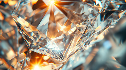 Luminous diamond facets with brilliant sparkles. - obrazy, fototapety, plakaty