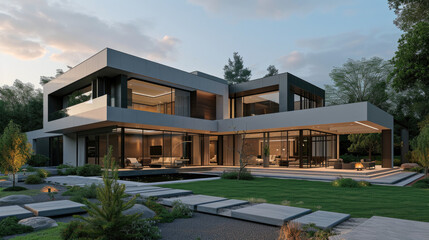 Fototapeta na wymiar a beautiful modern house in 3d render