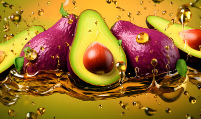 avocado with splashing water,  photo studio for advertising