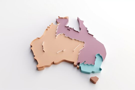 Simplified Australia Map in Pastel Colors, Representing Geographical Regions, Presented on a Minimalist White Surface, Generative AI