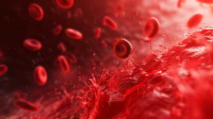 Microscopic view of red blood cells in motion.