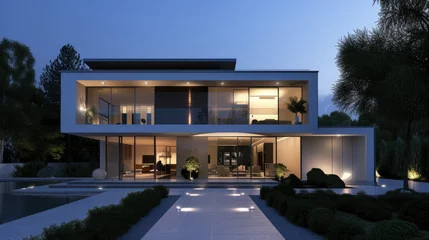 Foto op Canvas front of a large modern house at night © Kien