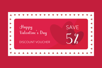 Valentines Day Discount voucher with hearts