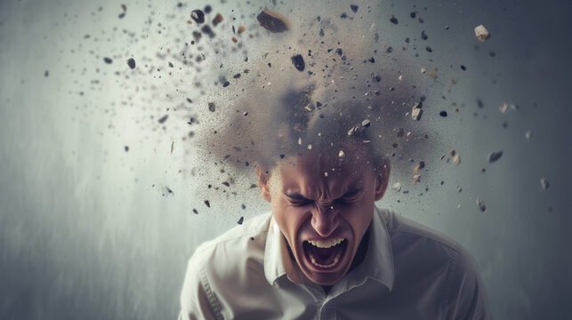 Man screaming with a head explosion effect.