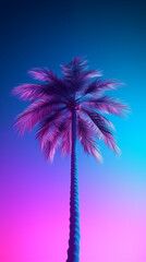 Fototapeta na wymiar a palm tree next to a beautiful purple and blue background