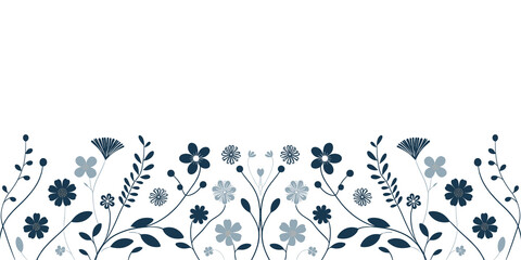 Seamless floral border with flowers and leaves, decorative background, Vector illustration, generative ai