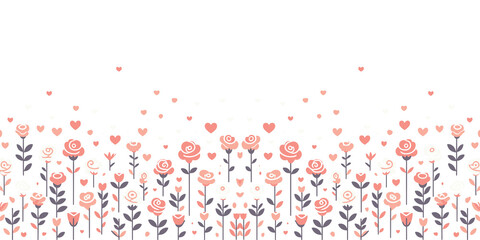 Valentine's day background with roses and hearts, floral decorative wallpaper, Vector illustration, generative ai