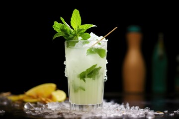 closeup of a virgin mojito with fresh mint and ice - obrazy, fototapety, plakaty