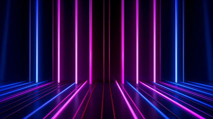 abstract black background with pink blue neon lines. 3d render 