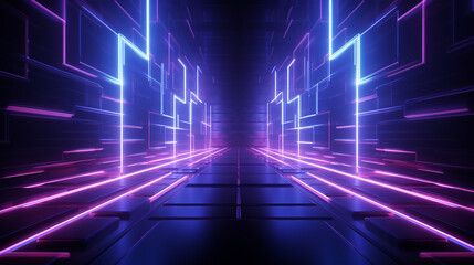  abstract geometric neon background laser lines. 3d render