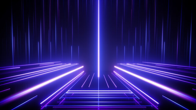 abstract geometric neon background laser lines. 3d render 