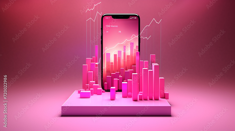 Wall mural mobile application software and web development with pink background.