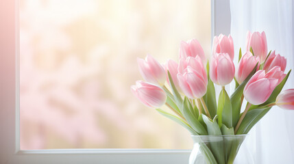 A bouquet of spring pink tulips