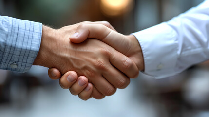 Obraz na płótnie Canvas Closeup portrait of hands, businessmen do a handshake with partner. Business partnership, finance, investment, greeting, dealing, and merger concept. Copy space