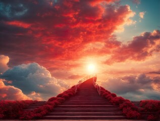 Stairway to Heaven. Stairs in sky. AI generated