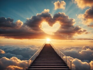 Stairway to Heaven. Stairs in sky. AI generated