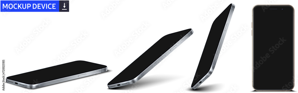 Poster high-resolution smartphone mockups showcasing different perspectives, ideal for presentations and di
