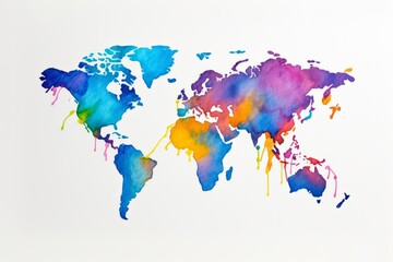 Artistic World Map in Watercolor Style, Showcased on a Clean White Canvas, Generative AI