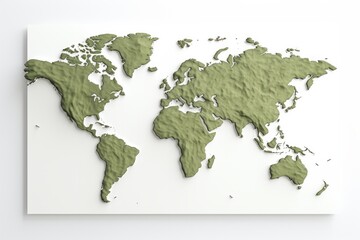 Detailed World Map with Topographic Features, Presented on an Isolated White Surface, Generative AI