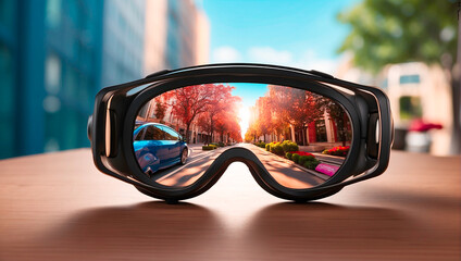 modern technology sunglasses on the table