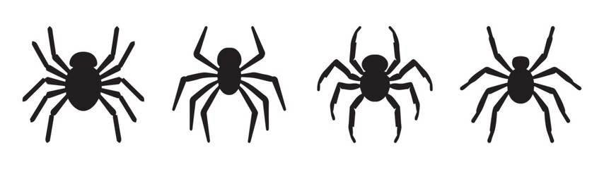 Set of black silhouette spiders. Vector illustration