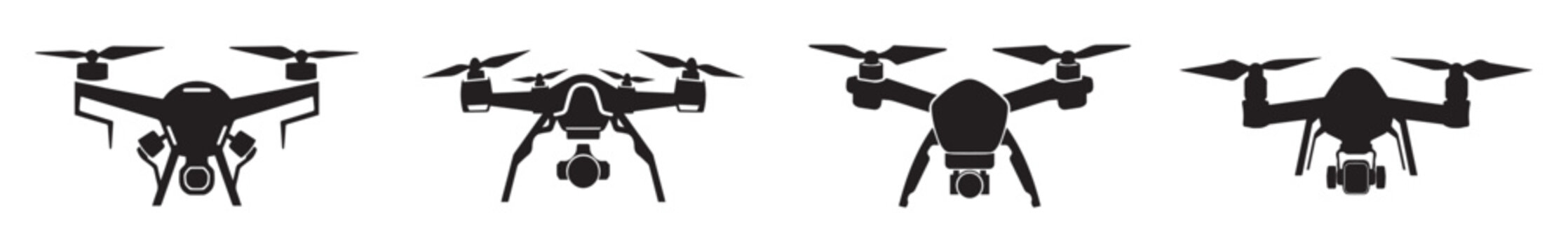 Set of black drone silhouettes. Vector drone black icon