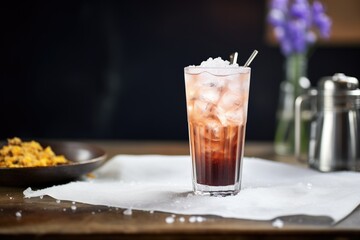 crushed ice in a glass with blackcurrant soda overflow