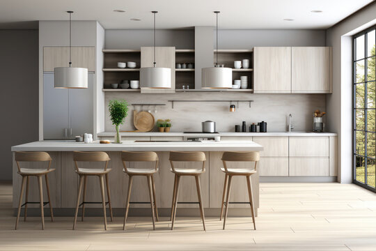 Modern White Kitchen with Wooden Furniture: A Bright and Elegant Design