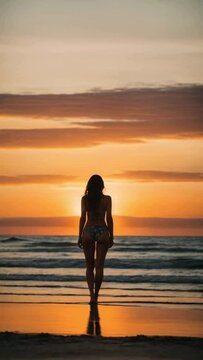 Beautiful woman in a bikini watching the sunset at the beach