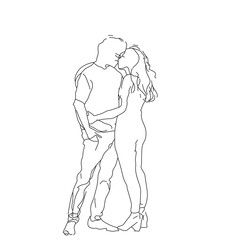 Single one line drawing of couple in kissing moment. Man kiss a girl vector illustration. couple line art.