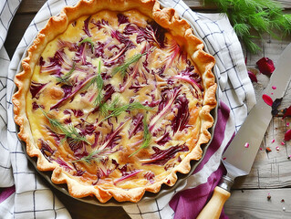 Quiche with Radicchio and Fennel. - obrazy, fototapety, plakaty