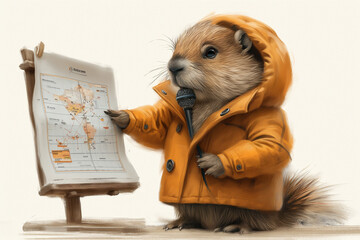 groundhog in a meteorologist outfit, presenting a weather report - obrazy, fototapety, plakaty