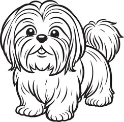 Shih Tzu dog pet cartoon outline, line art illustration transparent background
