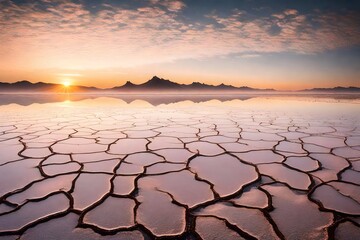 A surreal salt flat at sunrise