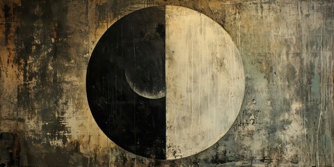 Obraz na płótnie Canvas Grunge circle, divided by a striking , presents a visual black and white in contrast.