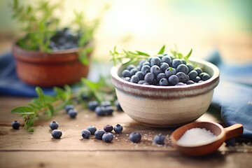 freshly picked organic blueberries in a rustic bowl