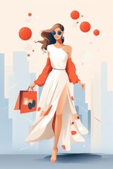 illustration of a woman with shopping bags