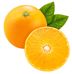 Fresh Orange fruit with leaf on white background. Japanese Ehime Orange with slices isolate on PNG File.