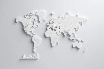 World Map with Icons Representing Famous Landmarks, Featured on a Minimalist White Canvas, Generative AI