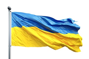 Vibrant blue and yellow Ukrainian flag waving against a clear sky. Ukraine national pride and heritage on display. symbolic representation of country. AI