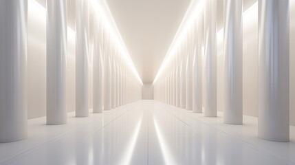 Futuristic Illuminated Hallway with Pillars