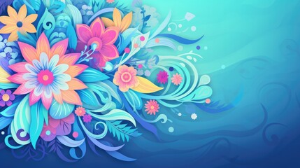Fototapeta na wymiar Lromantic flower illustration blue background